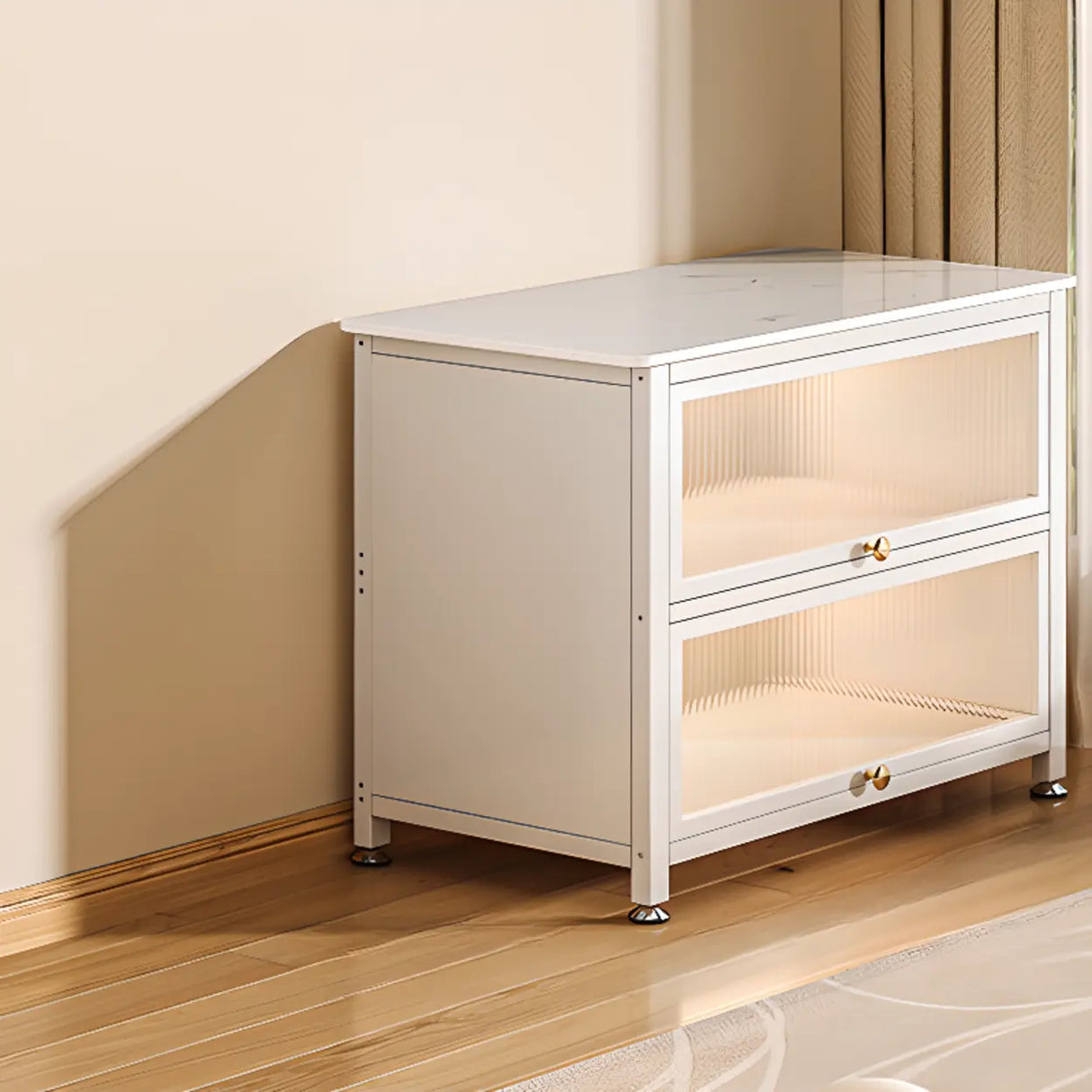 Modish French Glass Door Closed Metal Small Bookcase Image - 4