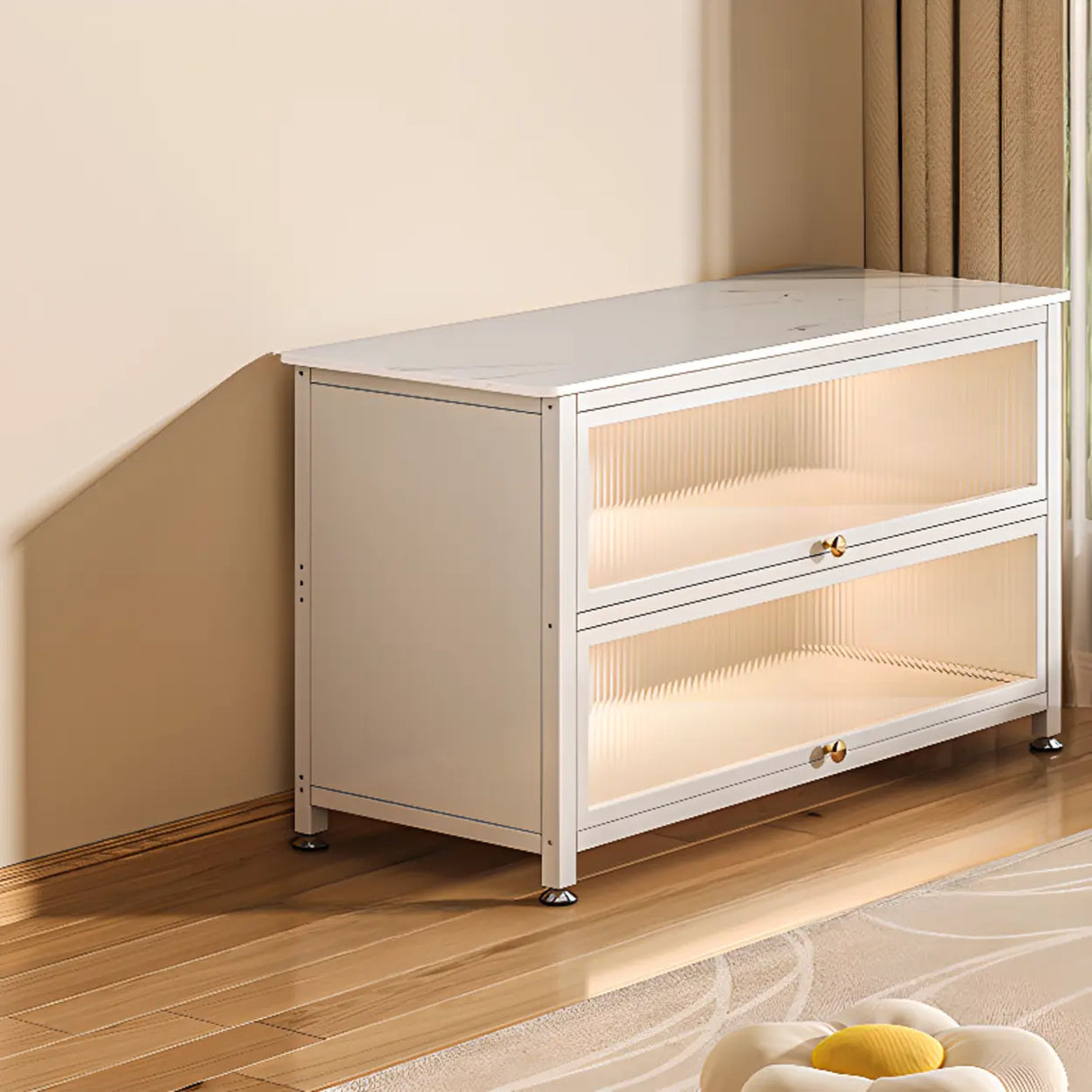 Modish French Glass Door Closed Metal Small Bookcase Image - 5