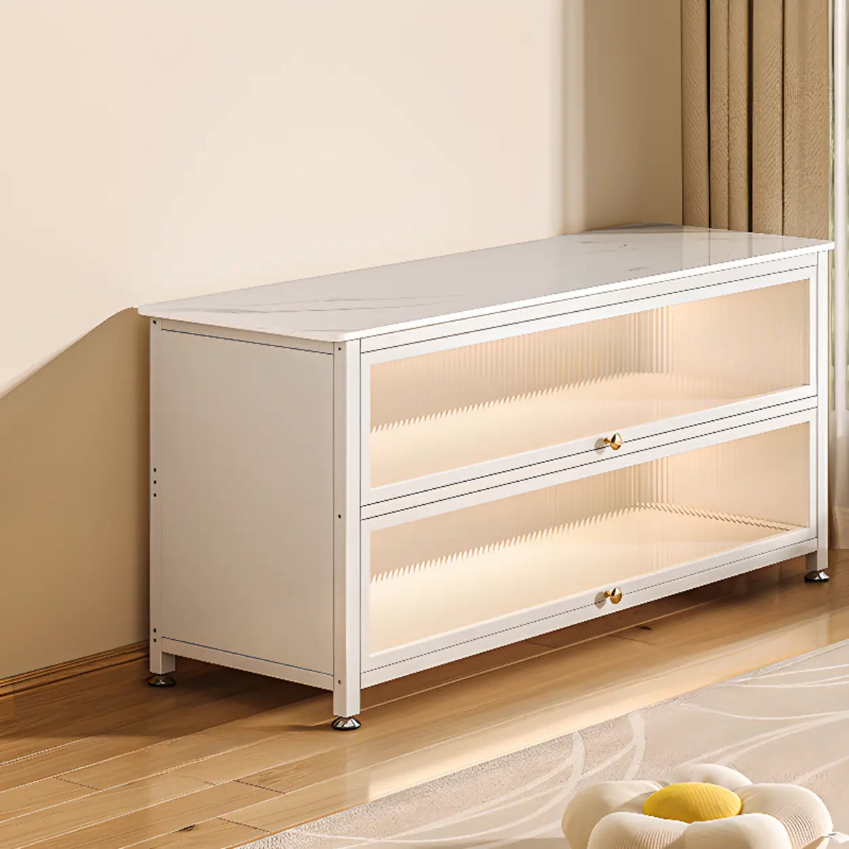 Modish French Glass Door Closed Metal Small Bookcase Image - 6