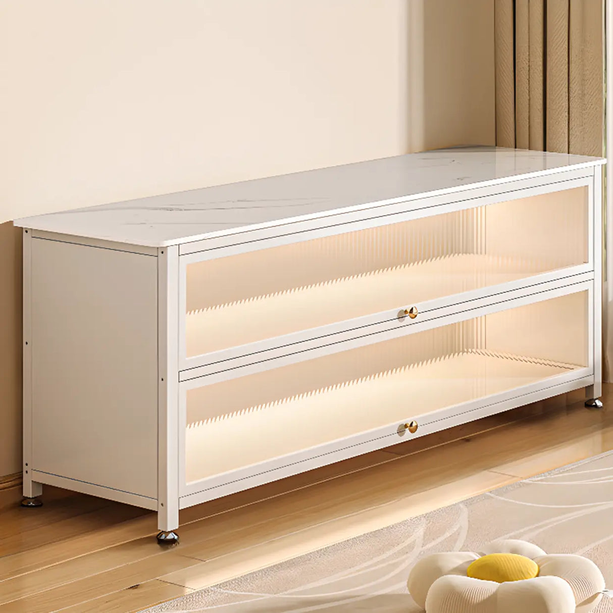 Modish French Glass Door Closed Metal Small Bookcase Image - 7