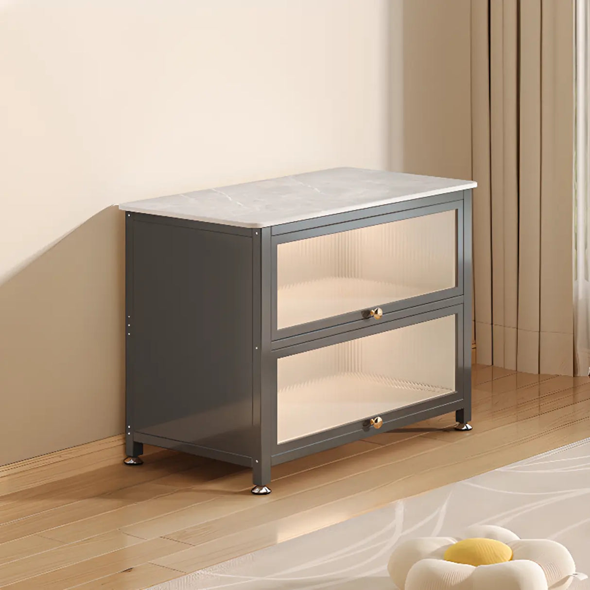 Modish French Glass Door Closed Metal Small Bookcase Image - 8