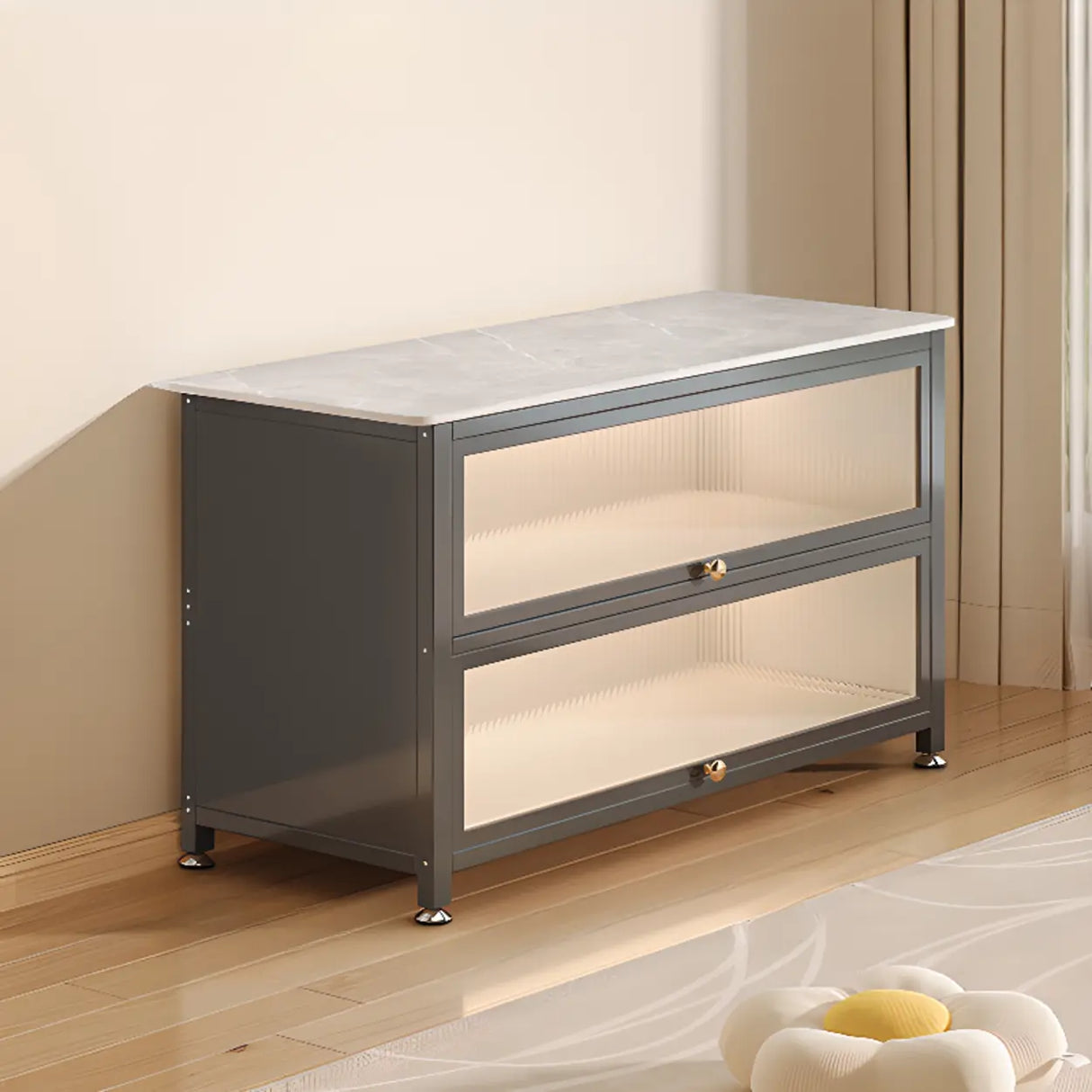 Modish French Glass Door Closed Metal Small Bookcase Image - 9