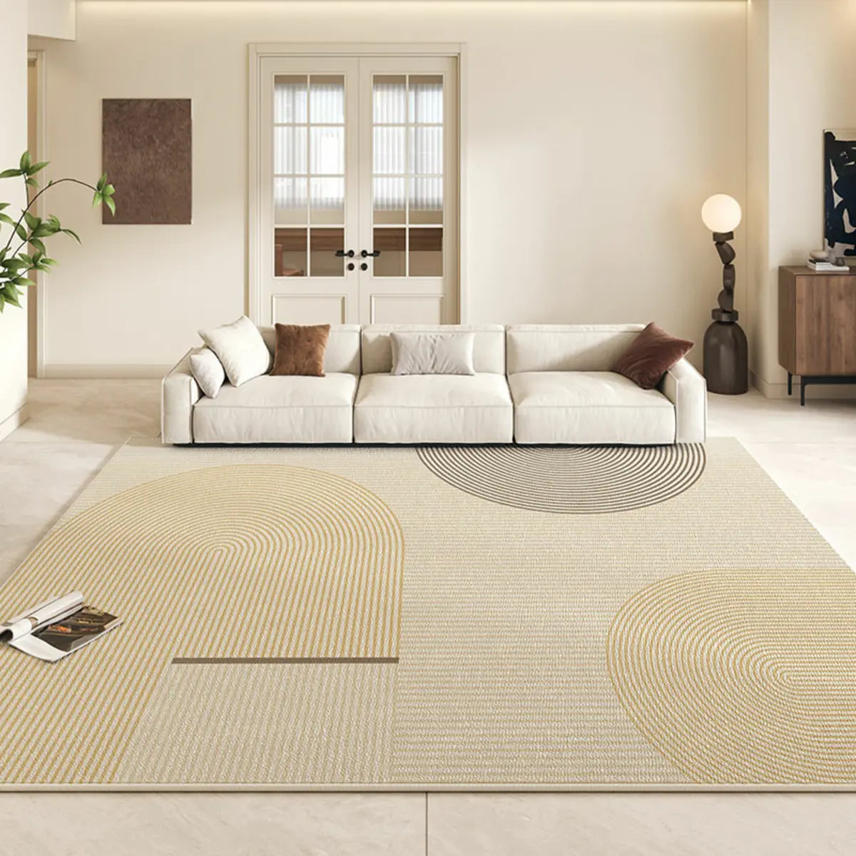 Modish Geometric Flannel Ivory Anti-Slip Area Rug Image - 2
