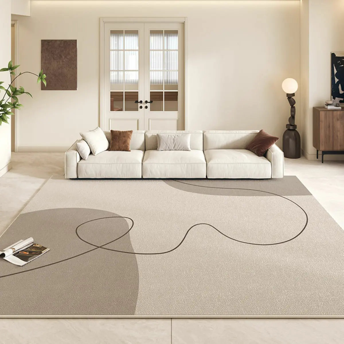 Modish Geometric Flannel Ivory Anti-Slip Area Rug Image - 3