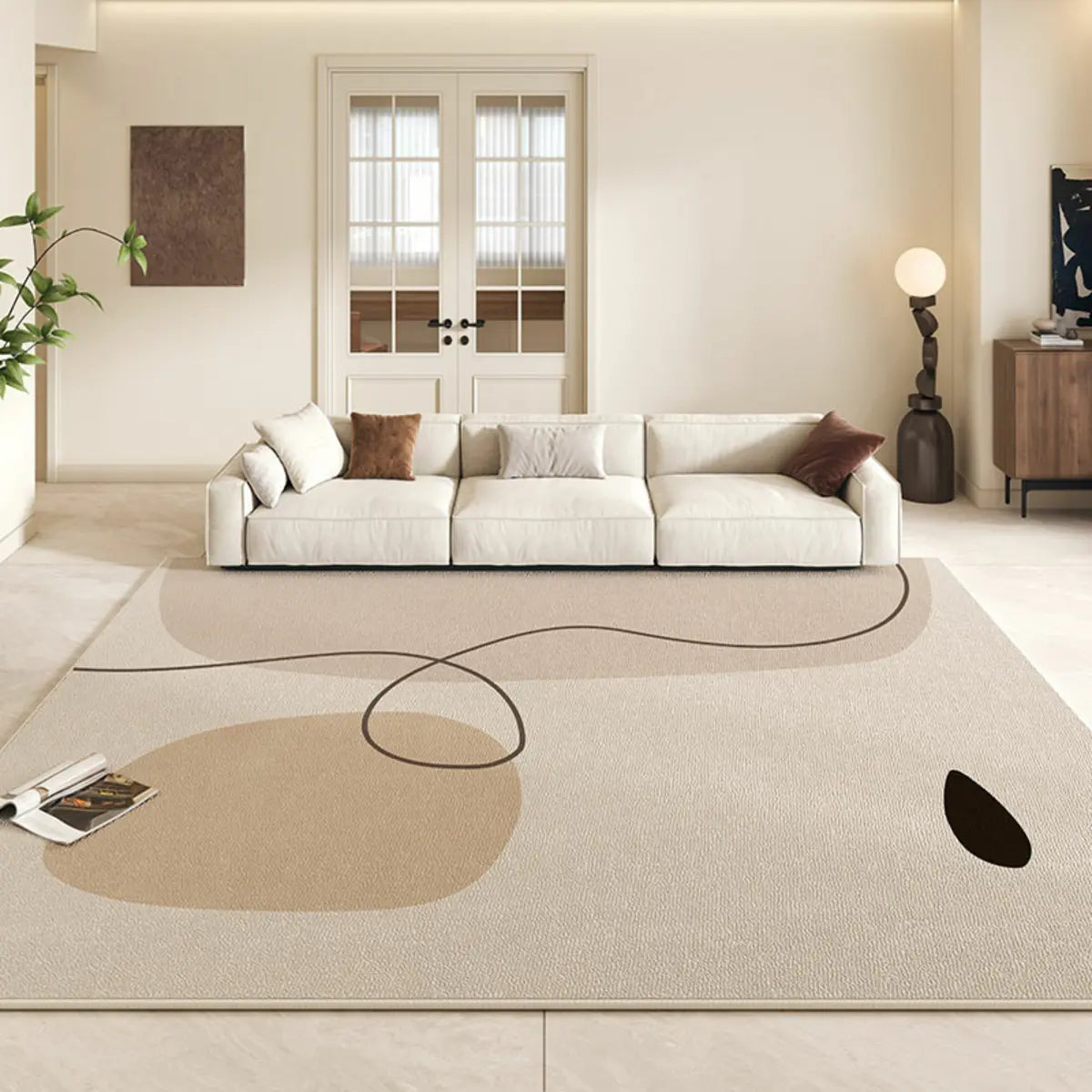 Modish Geometric Flannel Ivory Anti-Slip Area Rug Image - 4