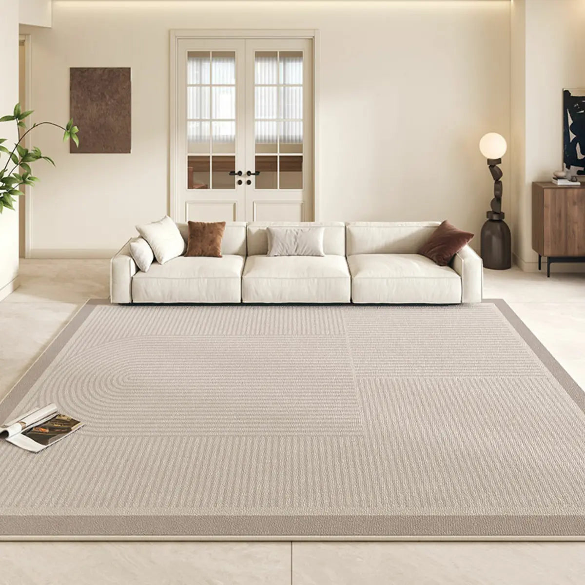 Modish Geometric Flannel Ivory Anti-Slip Area Rug Image - 6