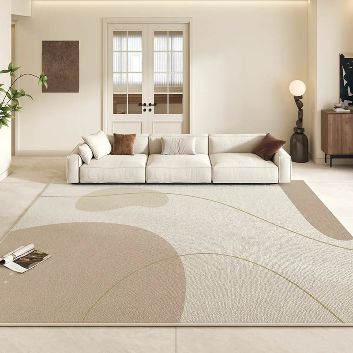 Modish Geometric Flannel Ivory Anti-Slip Area Rug Image - 7