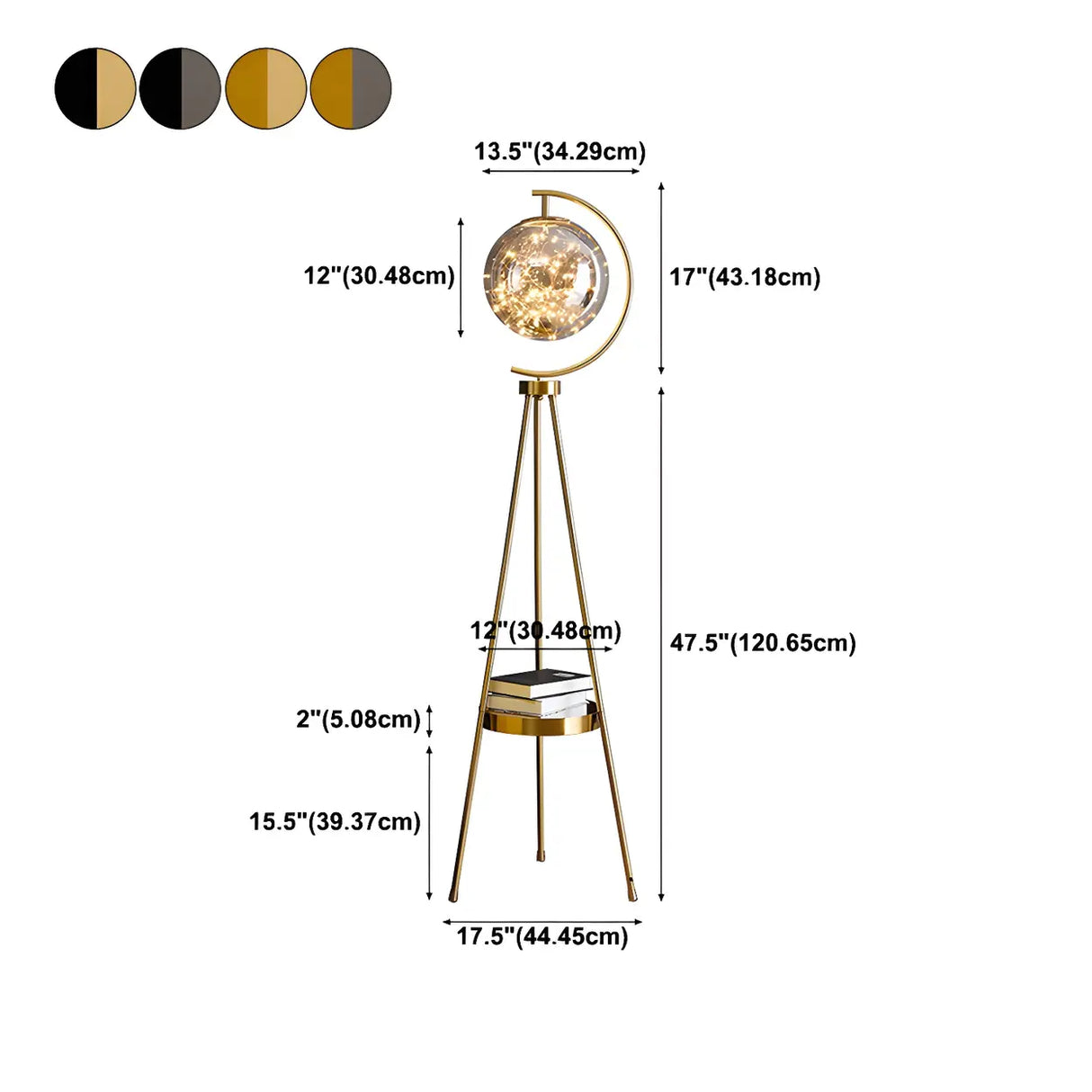 Modish Globe Black Metal Floor Lamp with Shelf