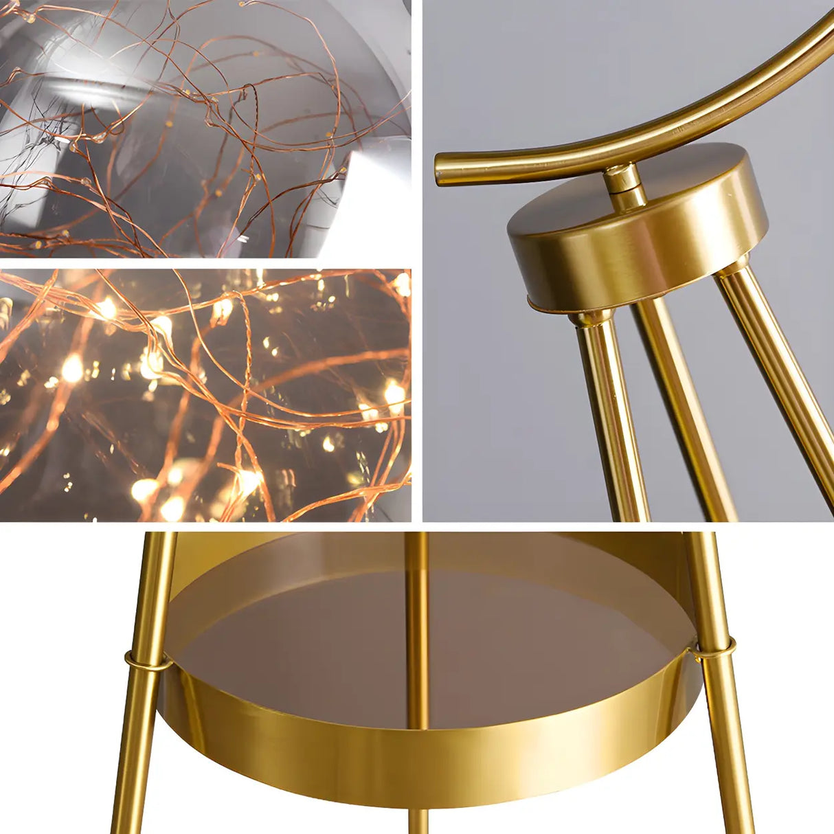 Modish Globe Black Metal Floor Lamp with Shelf Image - 9