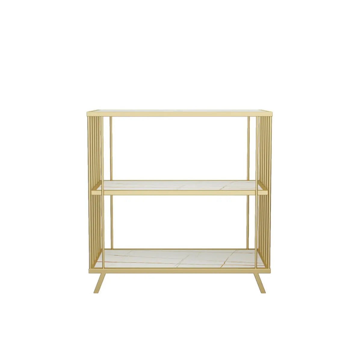 Modish Gold Metal Frame Vertical Open Display Bookcase Image - 2