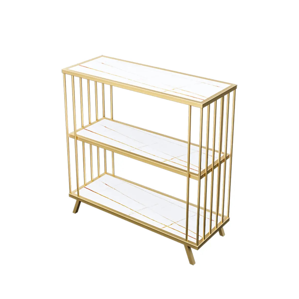 Modish Gold Metal Frame Vertical Open Display Bookcase Image - 7