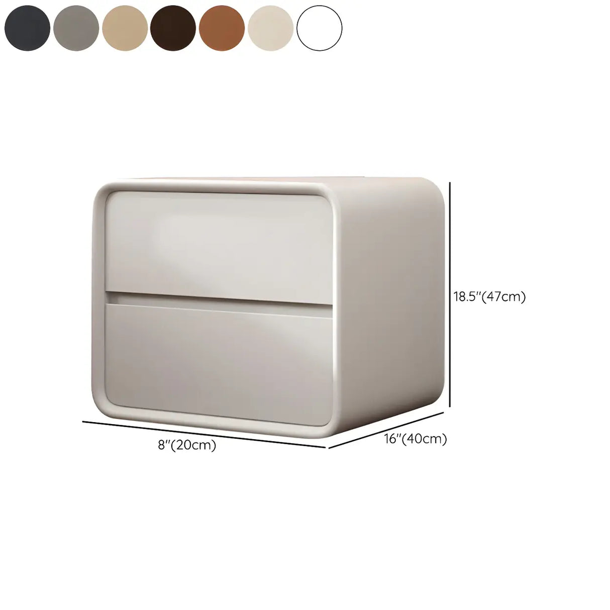 Modish Gray Dual Drawer Rounded Faux Leather Nightstand