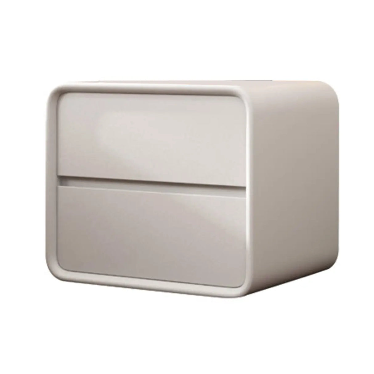 Modish Gray Dual Drawer Rounded Faux Leather Nightstand Image - 5