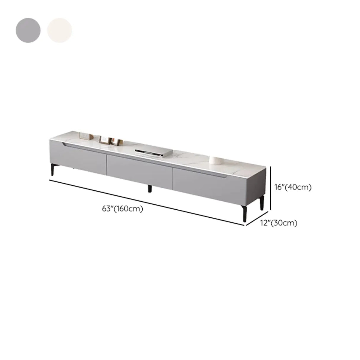 Modish Grey Stone Rectangle TV Stand with Drawers