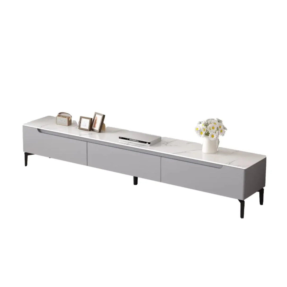 Modish Grey Stone Rectangle TV Stand with Drawers Image - 8