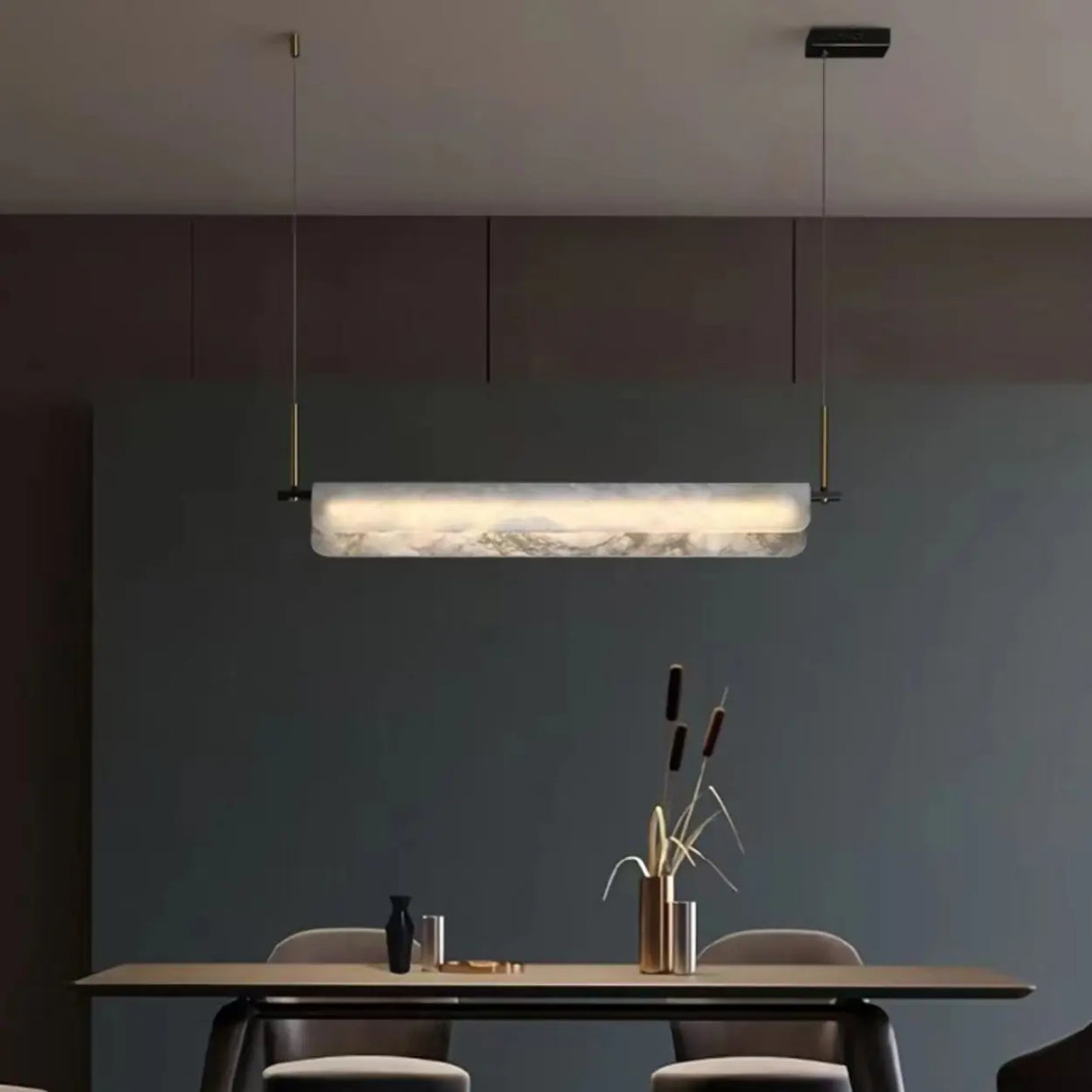 Modish Ivory Marble Linear LED Island Pendant Light Image - 4
