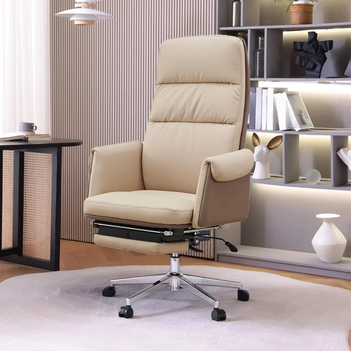 Modish Leather Executive Rotatable Beige Office Chair Image - 1