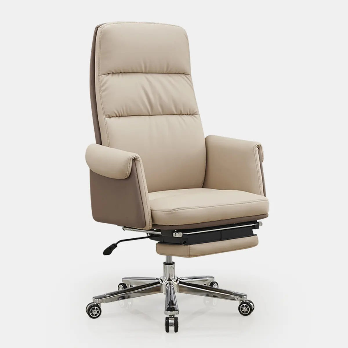 Modish Leather Executive Rotatable Beige Office Chair Image - 2