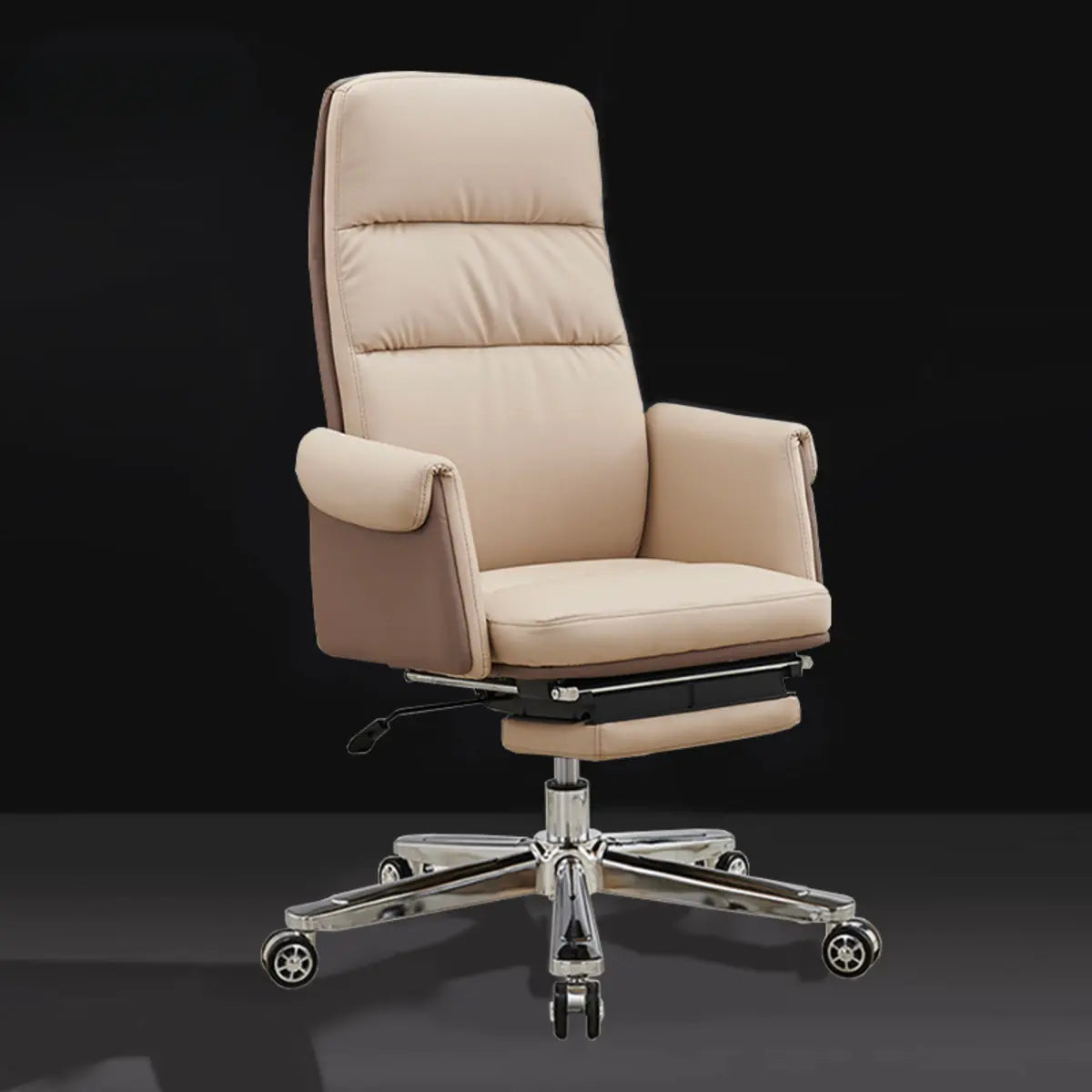 Modish Leather Executive Rotatable Beige Office Chair Image - 5