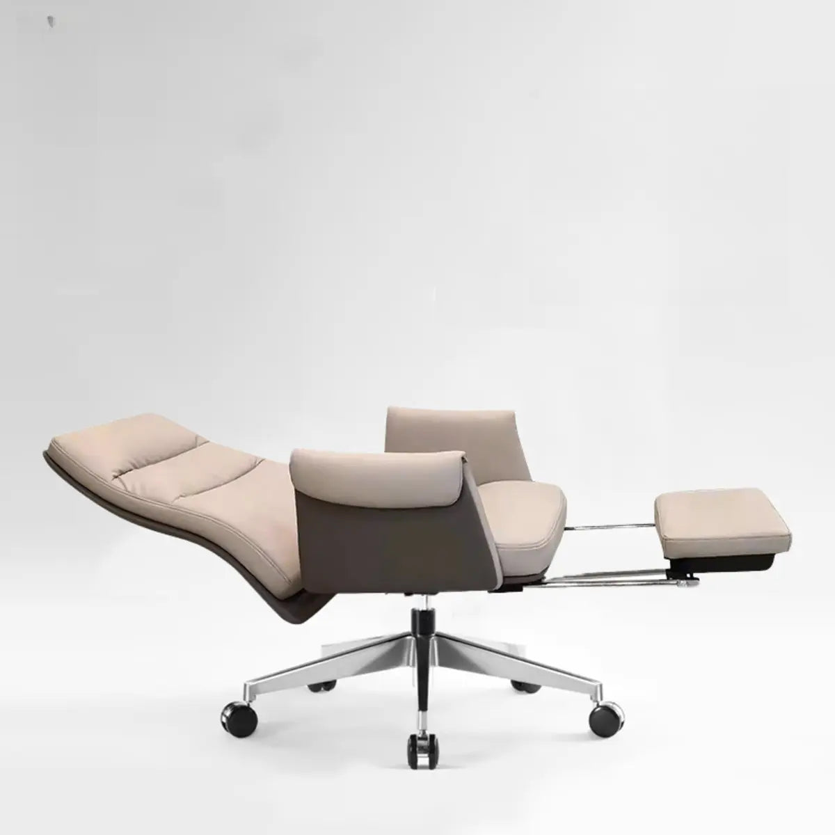 Modish Leather Executive Rotatable Beige Office Chair Image - 6