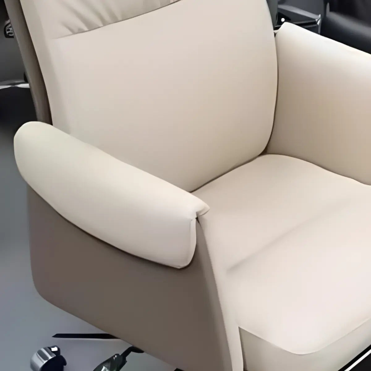 Modish Leather Executive Rotatable Beige Office Chair Image - 7