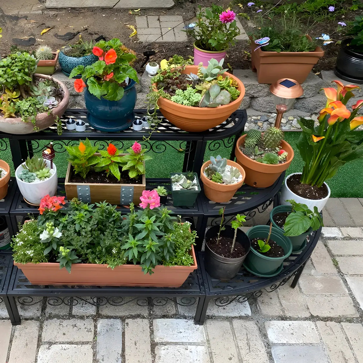 Modish Metal Semi-Circle Balcony Black Plant Stand Image - 12