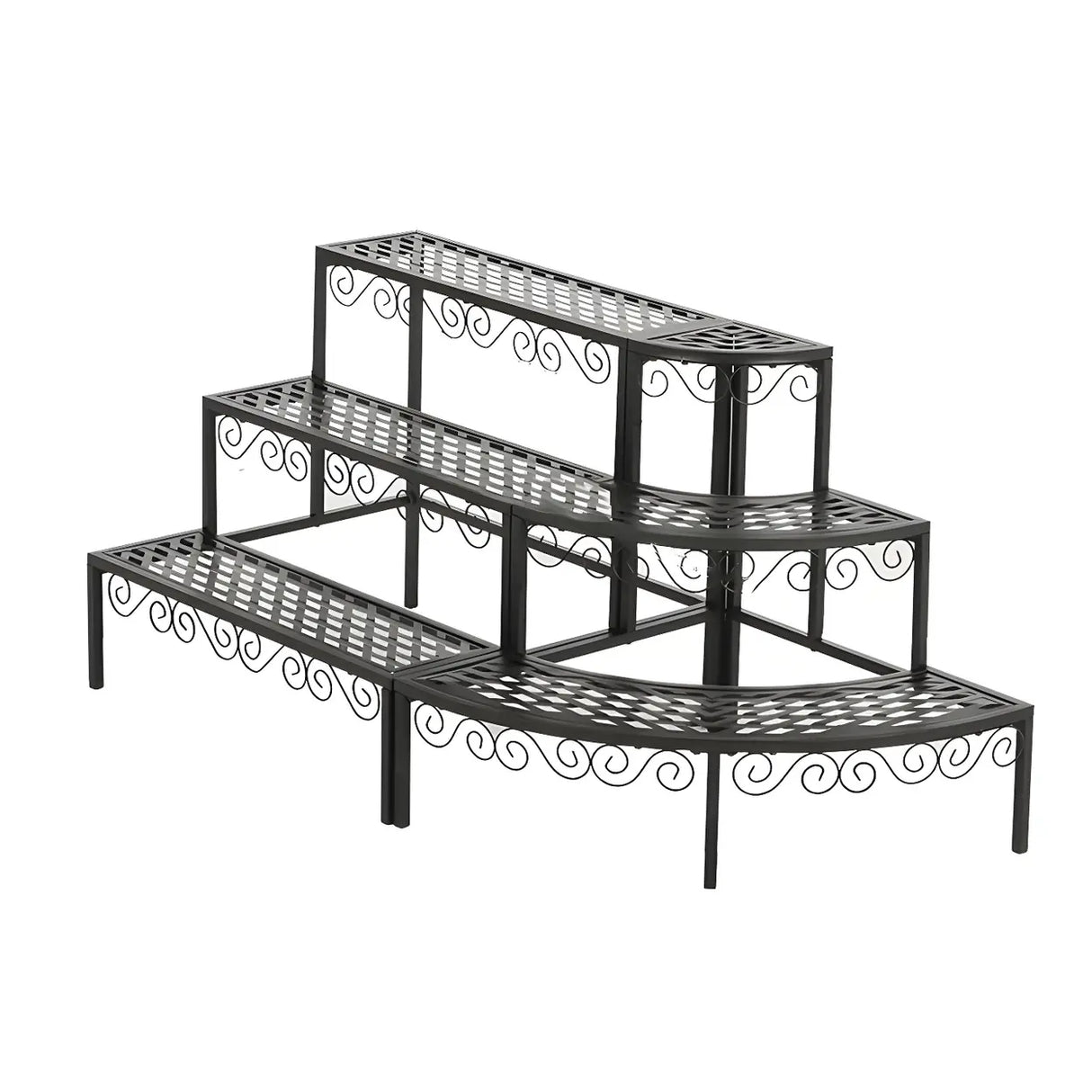 Modish Metal Semi-Circle Balcony Black Plant Stand Image - 18