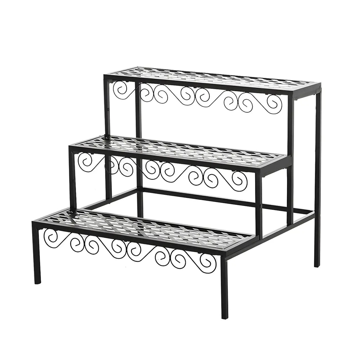Modish Metal Semi-Circle Balcony Black Plant Stand Image - 19