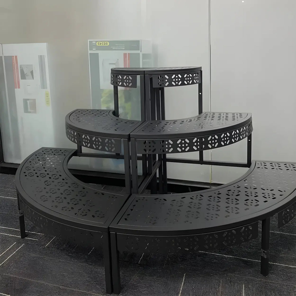 Modish Metal Semi-Circle Balcony Black Plant Stand Image - 3