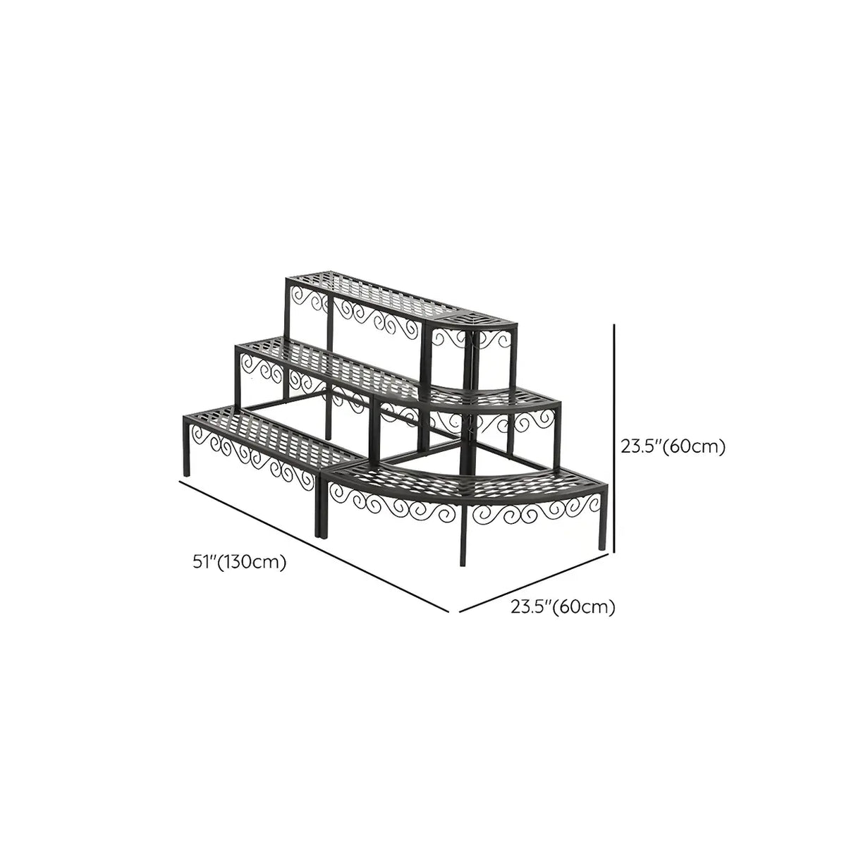 Modish Metal Semi-Circle Balcony Black Plant Stand Image - 30