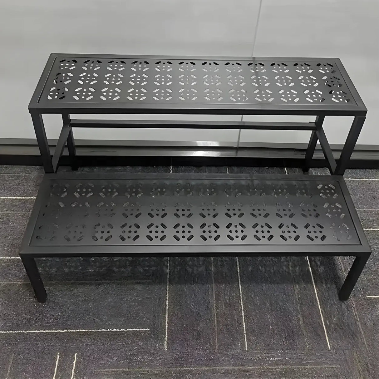 Modish Metal Semi-Circle Balcony Black Plant Stand Image - 9