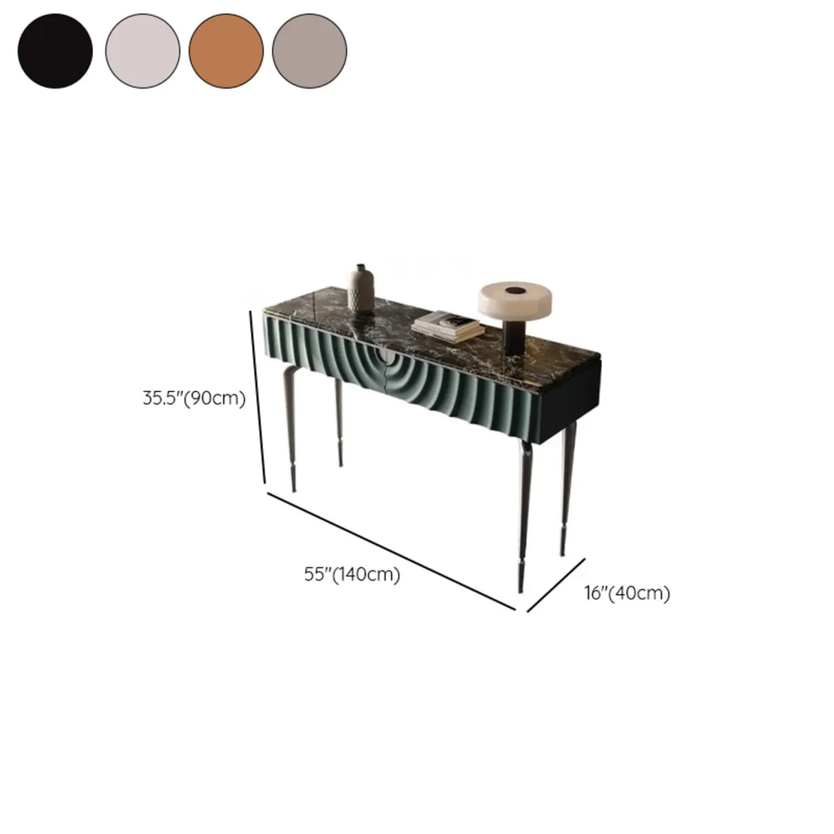 Modish Metal Wave Stone Top Console Table with Drawers Image - 16