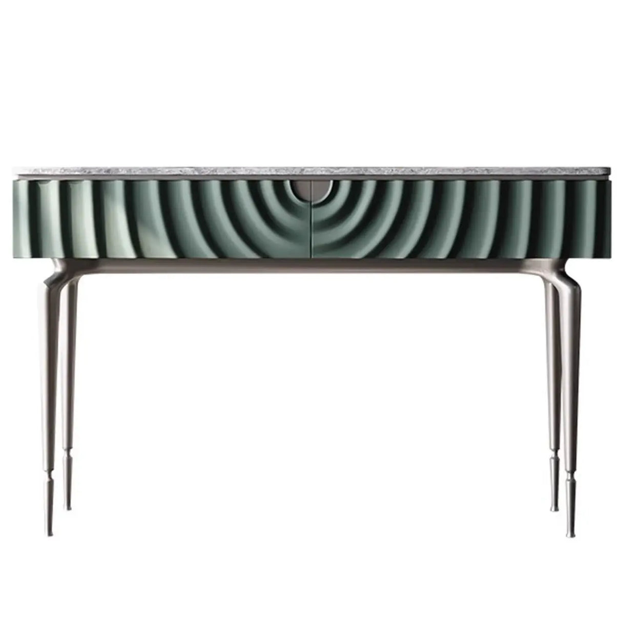 Modish Metal Wave Stone Top Console Table with Drawers Image - 8