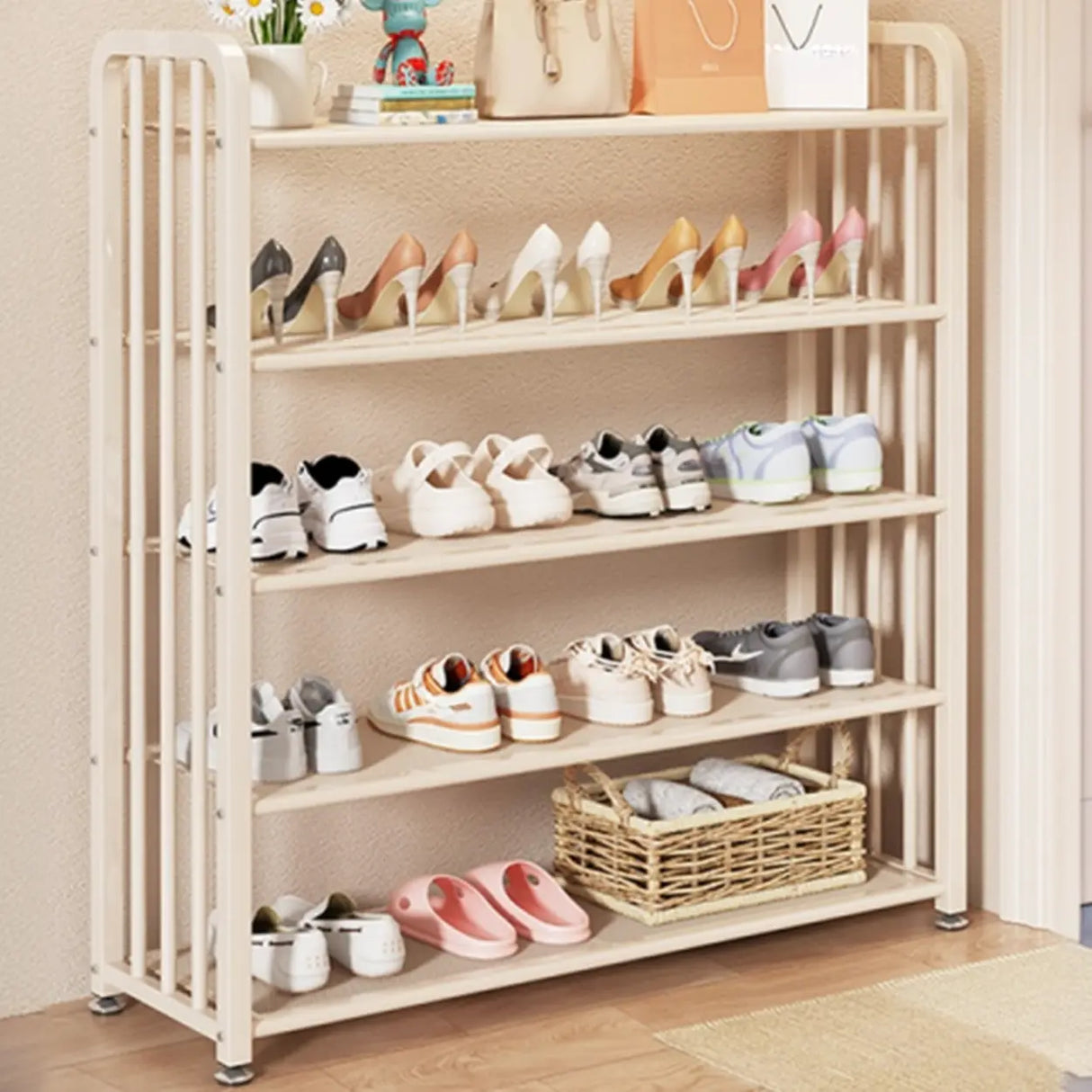 Modish Multi-Tier Freestanding Metal Shoe Storage Rack Image - 10