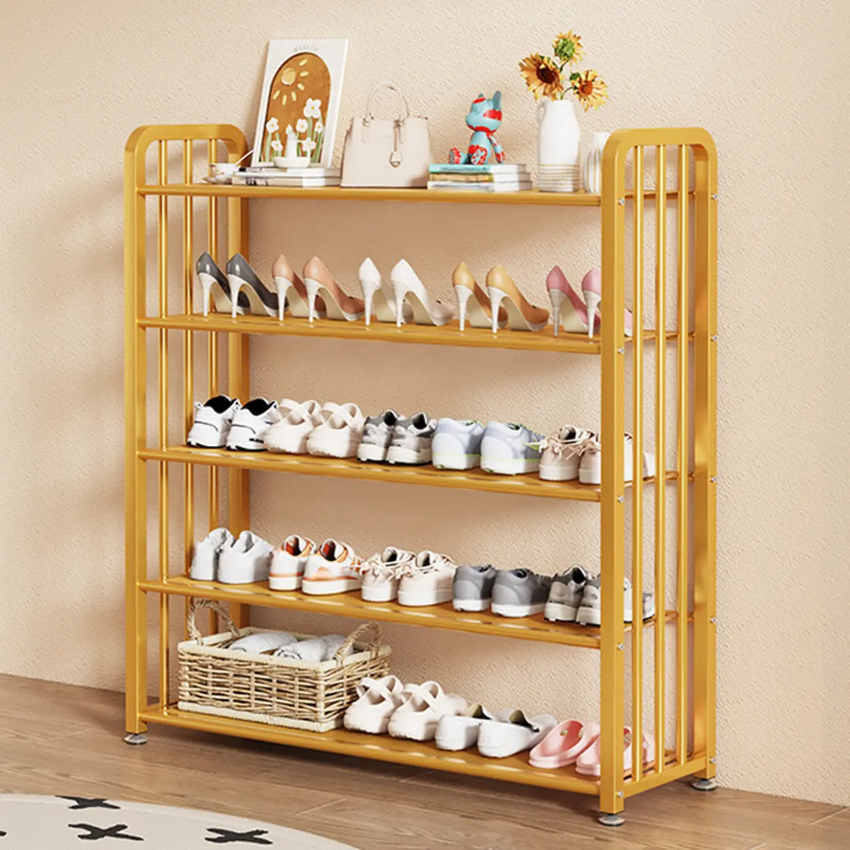 Modish Multi-Tier Freestanding Metal Shoe Storage Rack Image - 14