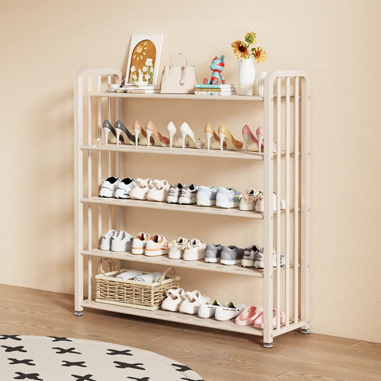 Modish Multi-Tier Freestanding Metal Shoe Storage Rack Image - 17