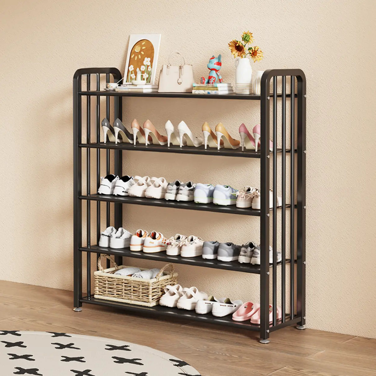 Modish Multi-Tier Freestanding Metal Shoe Storage Rack Image - 30