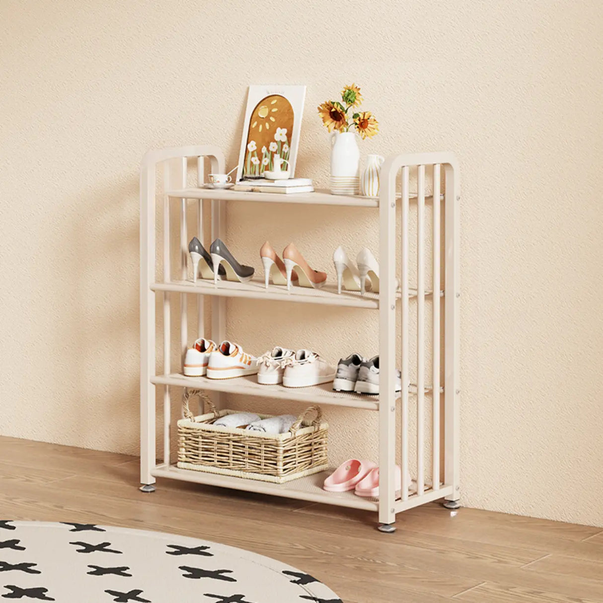 Modish Multi-Tier Freestanding Metal Shoe Storage Rack Image - 3
