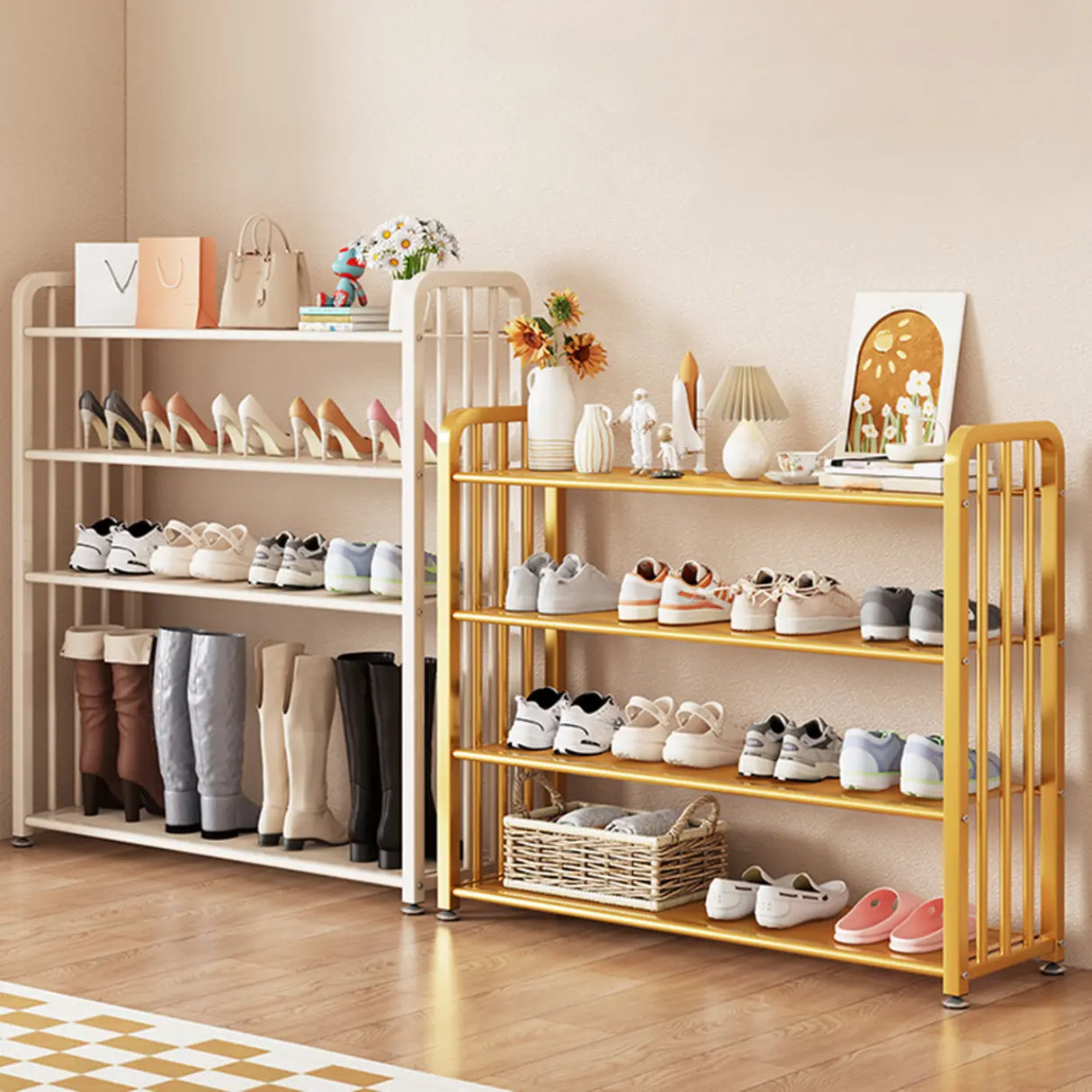 Modish Multi-Tier Freestanding Metal Shoe Storage Rack Image - 7