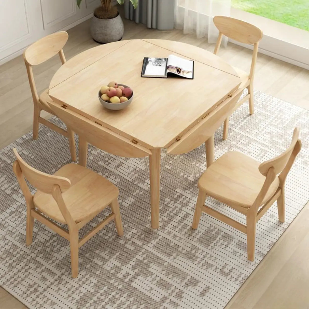 Modish Natural Round Rubberwood Extendable Dining Table Image - 1