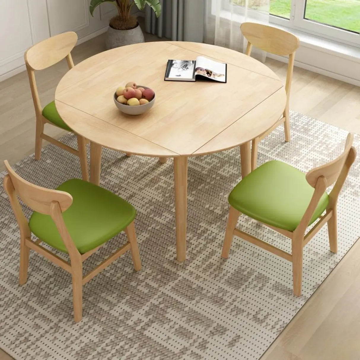 Modish Natural Round Rubberwood Extendable Dining Table Image - 3