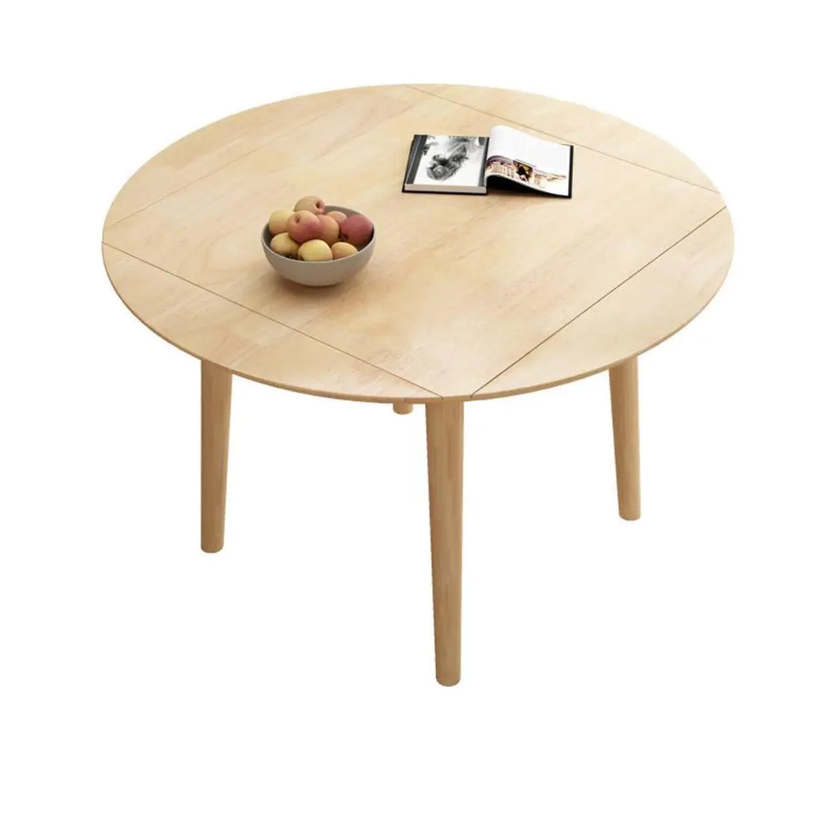 Modish Natural Round Rubberwood Extendable Dining Table Image - 6