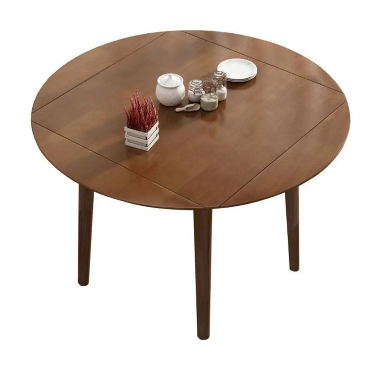 Modish Natural Round Rubberwood Extendable Dining Table Image - 7