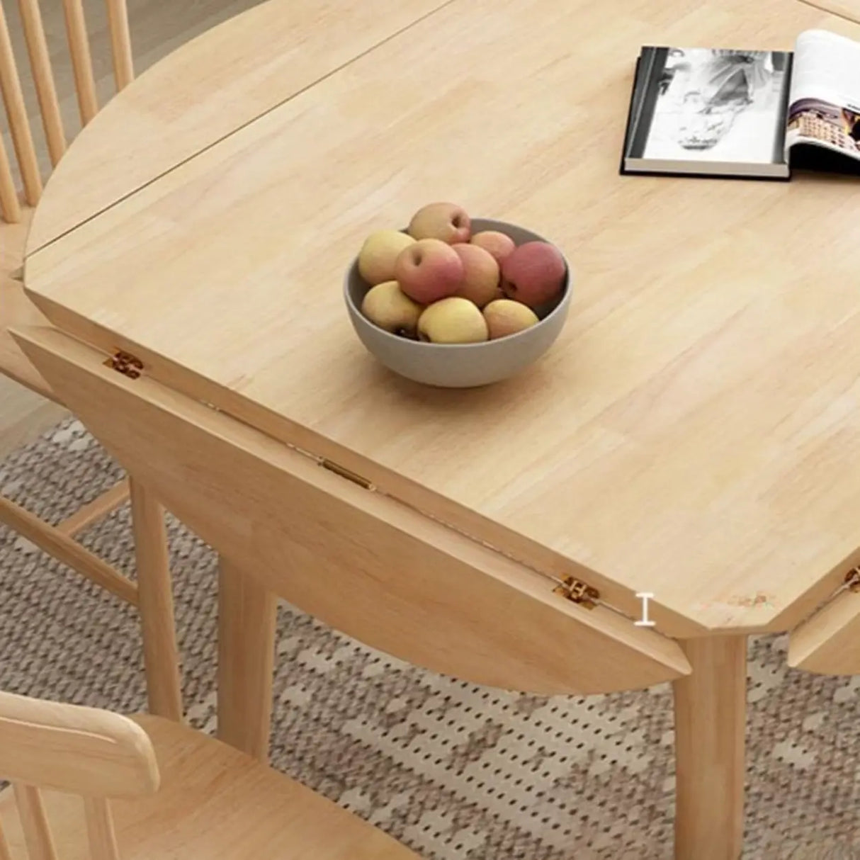 Modish Natural Round Rubberwood Extendable Dining Table Image - 8