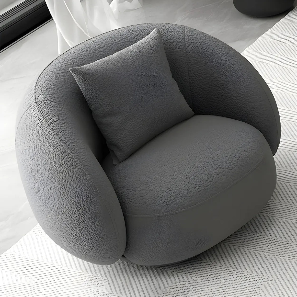 Modish Off-White Curved Sloped Arms Fabric Shallow Sofa Image - 12