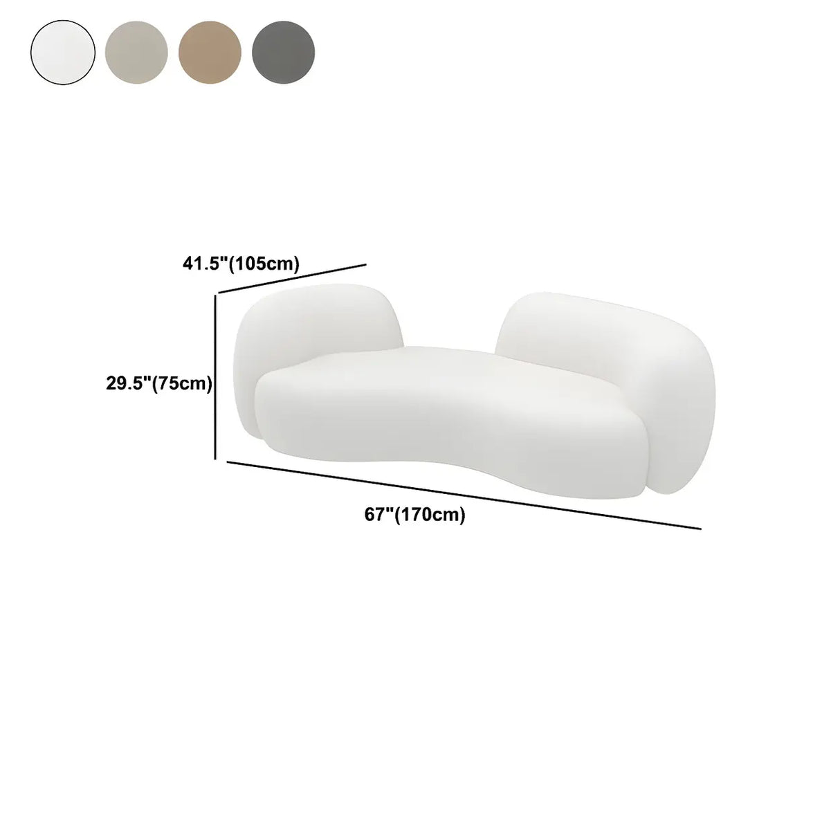 Modish Off-White Curved Sloped Arms Fabric Shallow Sofa Image - 16