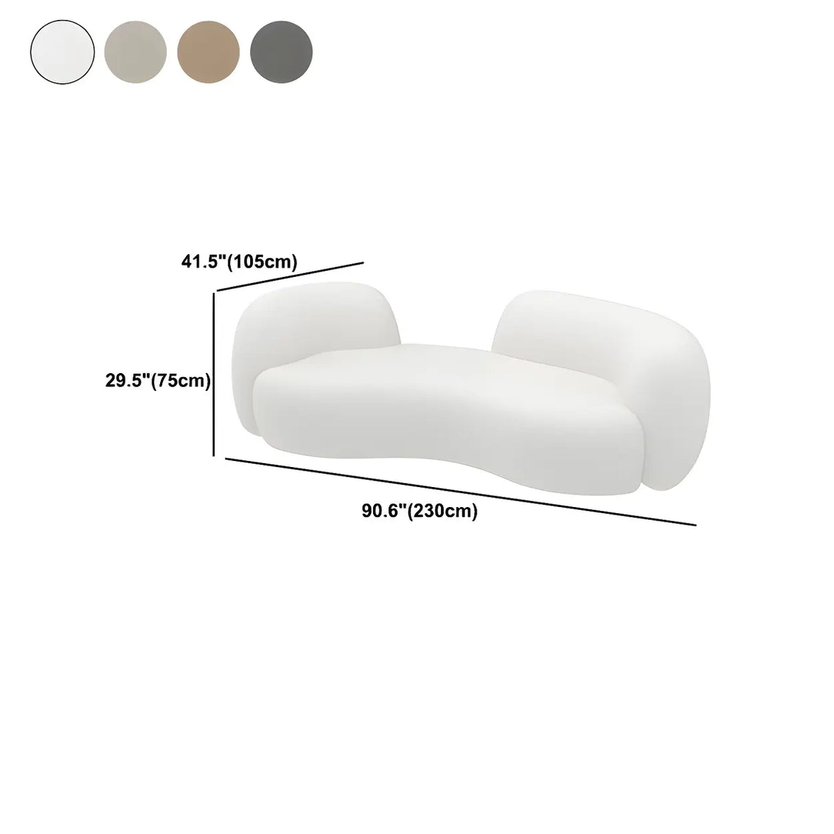 Modish Off-White Curved Sloped Arms Fabric Shallow Sofa Image - 18