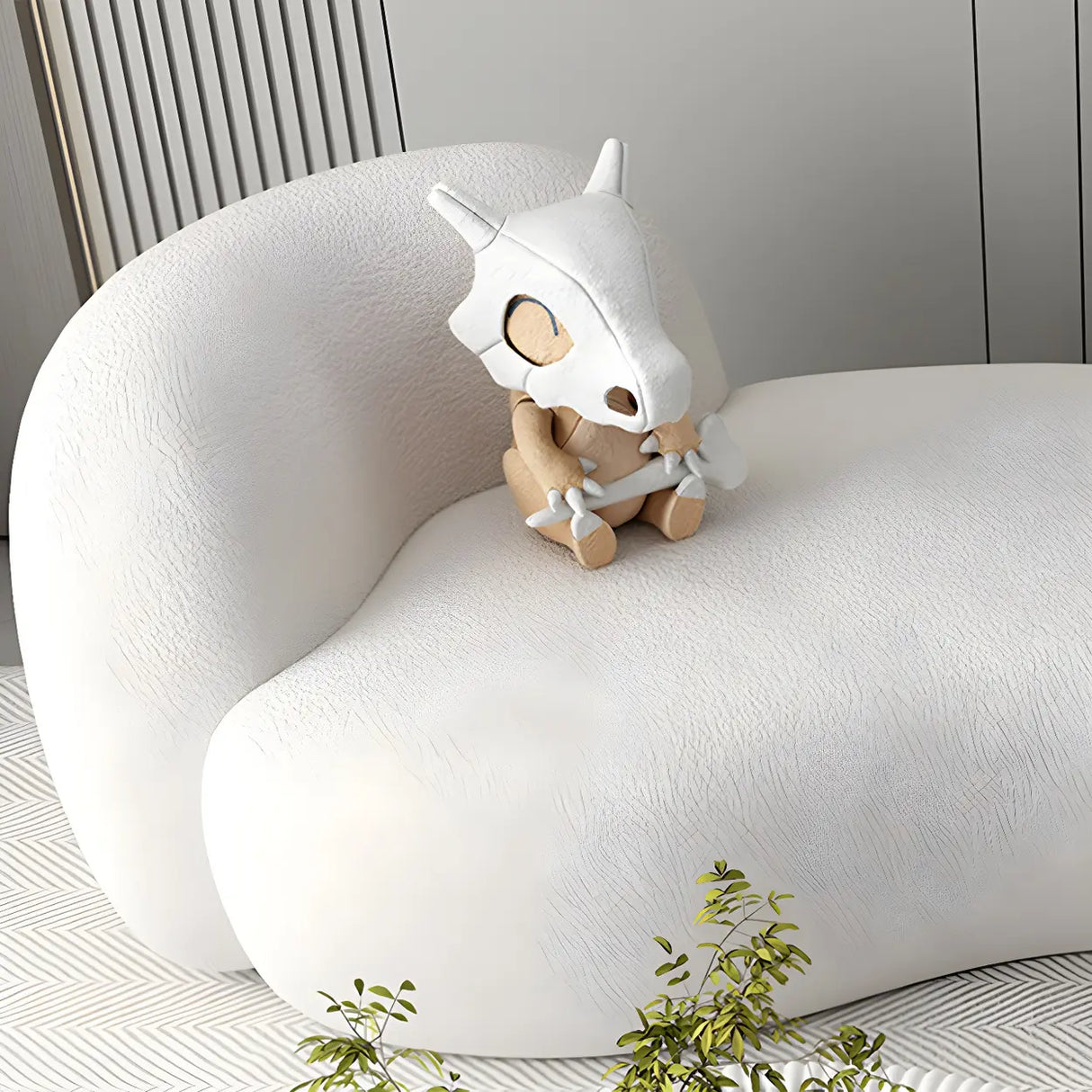 Modish Off-White Curved Sloped Arms Fabric Shallow Sofa Image - 7