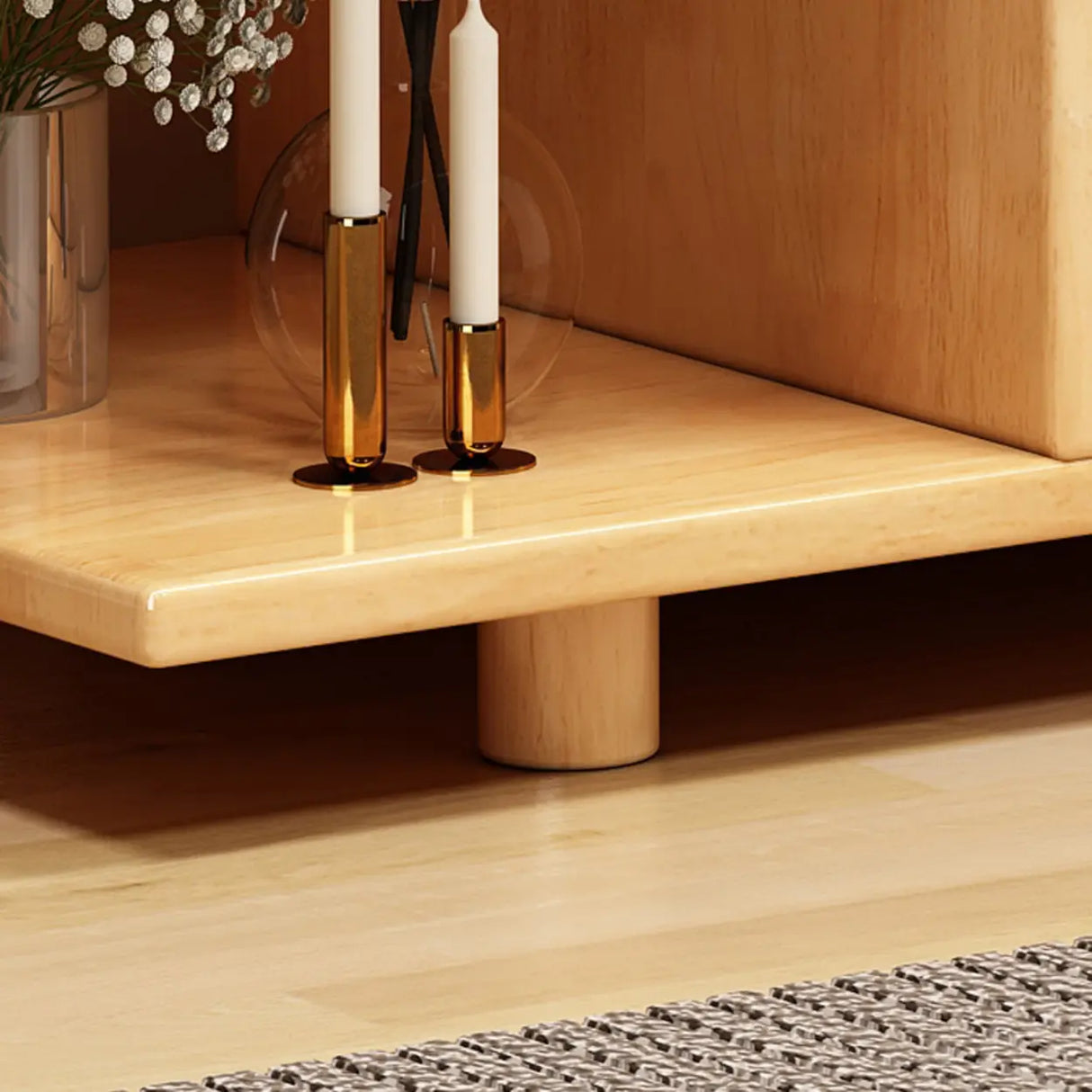 Modish Open Geometric Vertical Natural Wood Bookshelf Image - 7