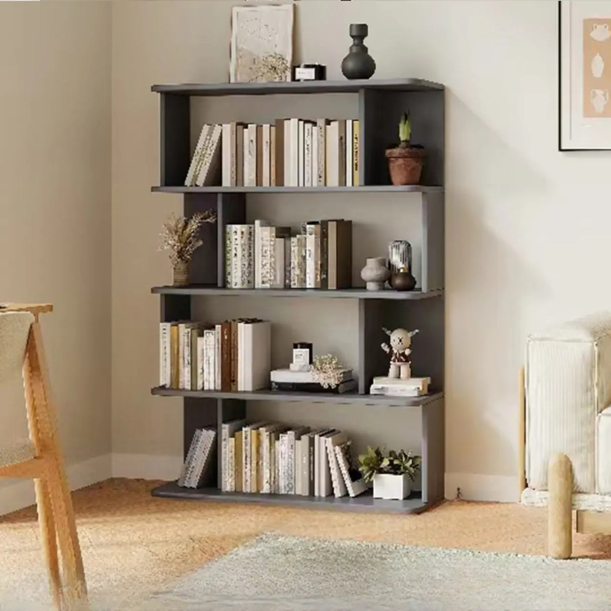 Modish Open Stand Vertical Etagere Display Bookshelf Image - 4